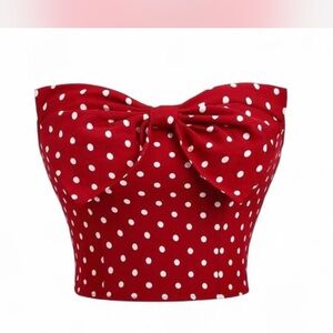 Red Polka Dot Bow Strapless Top